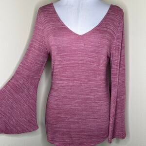 LOFT Ann Taylor Top XS Relaxed Bell Sleeve Jersey Knit V-Neck Tie Back Mauve New